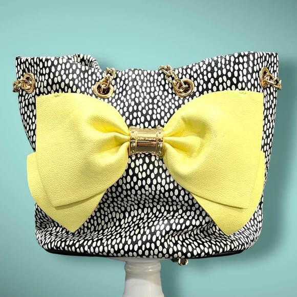 Betsey Johnson Yellow & Black Polka Dot Bow Tote - Picture 10 of 11